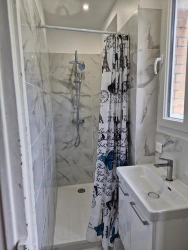 une salle de bain avec douche et lavabo dans l'établissement Bobillot, à Paris