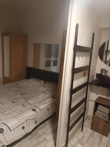 une chambre avec un lit superposé et une échelle dans l'établissement Village Naturiste, Cap d'Agde Port Nature 522, au Cap d'Agde