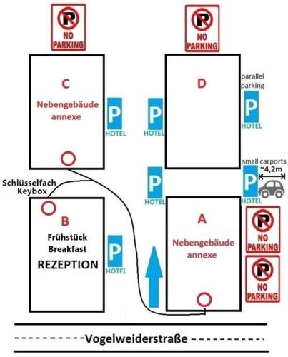 a block diagram of a no parking sign at Hotel Vogelweiderhof in Salzburg