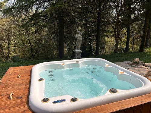 a bath tub sitting on a wooden table with a fountain at Relais Villa Alma in Castion Veronese