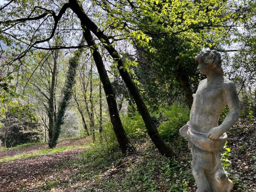 a statue of a woman standing in the woods at Relais Villa Alma in Castion Veronese