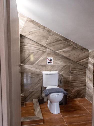 a bathroom with a white toilet in a room at Natalia's Lovely House in Artemida