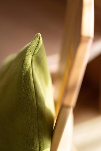 a close up of a green jacket and a pair of scissors at Residence Walchhof in Schenna