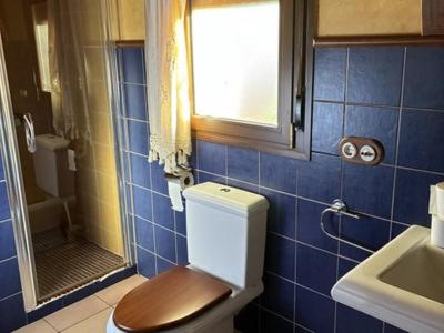 a bathroom with a toilet and a sink and a window at CASA RURAL EL RONDILLO in Navaconcejo