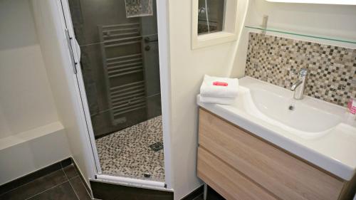 a bathroom with a shower and a sink and a shower at Little Suite - Alix in Lille