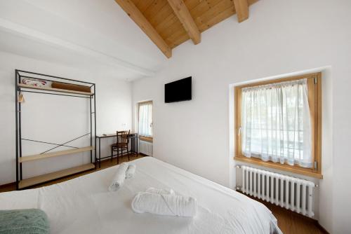a bedroom with a white bed and a window at Le Nene - Dolomiti guesthouse in Pieve di Cadore