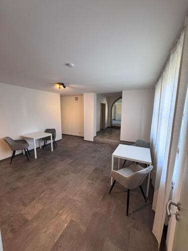 an empty room with two tables and chairs in it at Bavaria Home Apartment Rohrbach in Rohrbach
