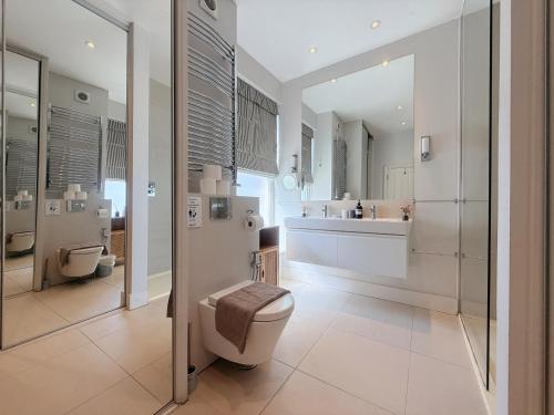 a bathroom with a toilet and a sink at Spacious and cosy 3BRs 5F House in Heart of London in London