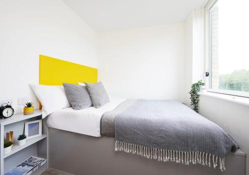 une chambre avec un lit et une fenêtre dans l'établissement For Students Only Cathedral Point in Winchester, à Winchester