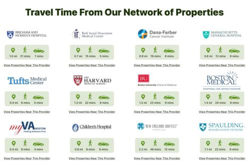 a set of logos for the travel time from our network of properties at Airy Studio South End in Boston