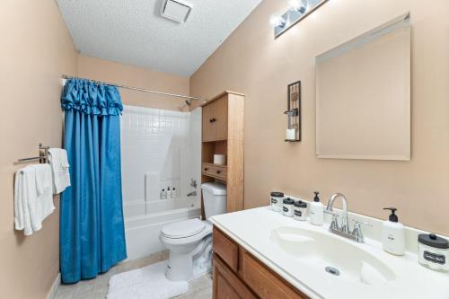 a bathroom with a sink and a toilet at Hackberry Hideaway in Frisco
