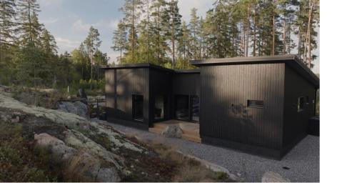 SöderkullaVilla Blackwood的树林中黑色房屋的效果图