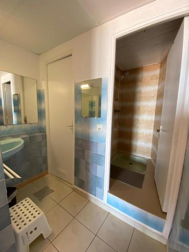 une salle de bain avec douche et lavabo dans l'établissement Le Surplage, à Hyères