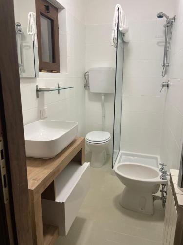 a bathroom with a sink and a toilet and a shower at Locanda il nido in Moscolo