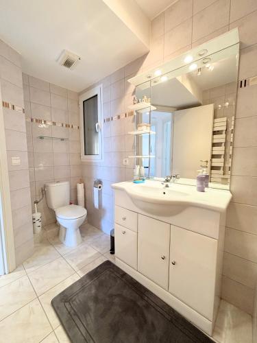 une salle de bain avec un lavabo et des toilettes dans l'établissement T3, Splendide vue Mer, Piscine, Tennis By Palmazur Vacances, à Mandelieu-la-Napoule