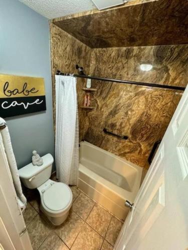 a bathroom with a toilet and a sink and a tub at Entire home in Dothan, Alabama in Dothan