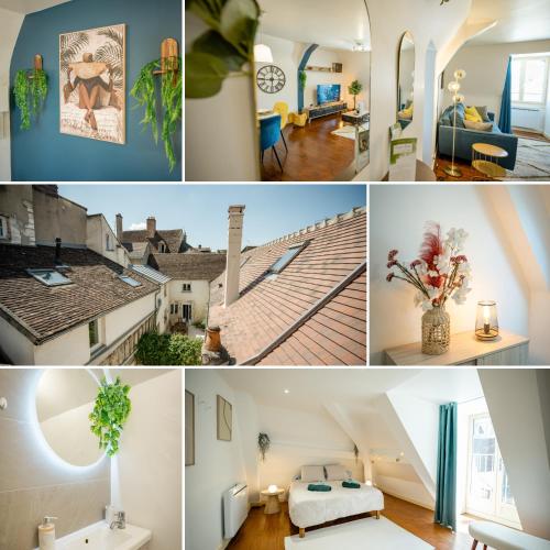 un collage de photos d'une maison dans l'établissement Les Toits d'Auxerre - Center - Rooftop View, à Auxerre