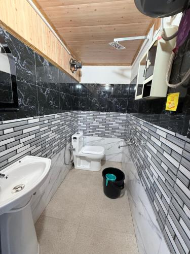 a bathroom with a sink and a toilet in it at Bloomfield Farmhouse and Eco-Resort in Darjeeling