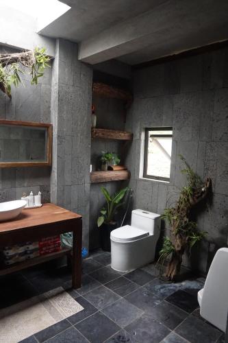 a bathroom with a toilet and a sink at The Vu's Ha Giang in Lan Hung