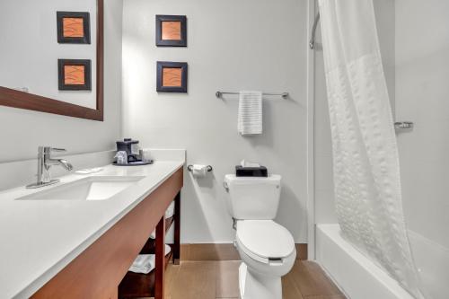 a bathroom with a toilet and a sink and a shower at Comfort Inn Somerset - Lake Cumberland in Somerset