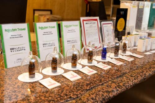 a group of wine bottles on a table at Kushiro Century Castle Hotel in Kushiro