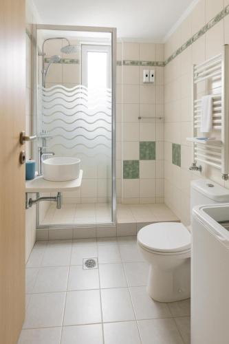 a bathroom with a toilet and a sink and a shower at Lion house Vrachati in Vrachati