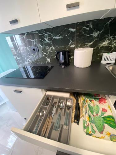 a kitchen with a sink with a counter top at Vale House Apartment near Rho Fair in Baranzate