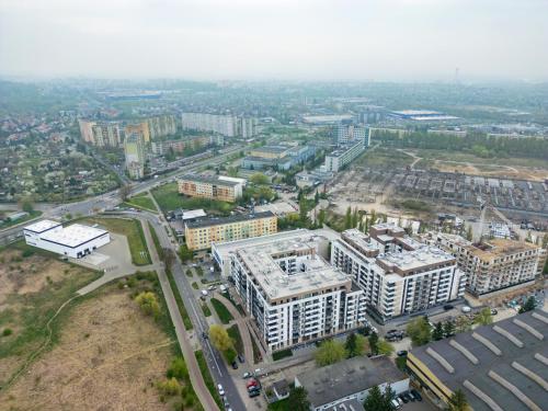 an aerial view of a city with buildings at Kawalerka z Klimatem in Szczecin