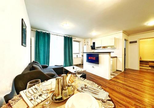 Kuchyň nebo kuchyňský kout v ubytování Plermont Luxury Apartments Coresi Kasper