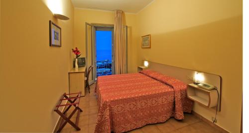 a bedroom with a bed, desk and a lamp at Hotel Ideale in Ortona