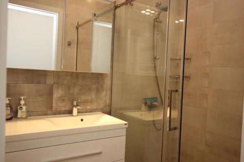 a bathroom with a sink and a shower at Atlantis in Elshani