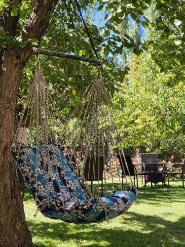 a hammock hanging from a tree in a park at Hotel Palam Hills in Leh