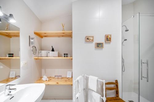 a bathroom with a sink and a shower at Hotel Rural Costa del Trigo in Segovia