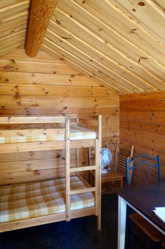 a wooden room with a bunk bed in a cabin at Vimmerby Camping in Vimmerby