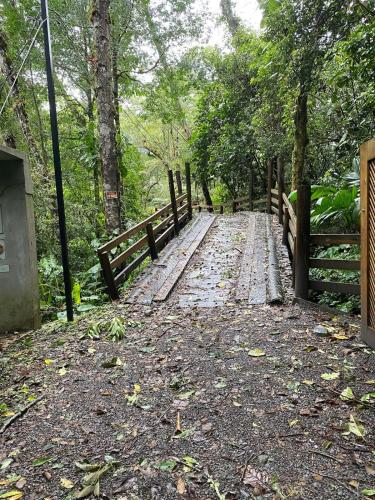 a stone road with a fence and trees on it at Accommodation in Cerro Punta in Cerro Punta