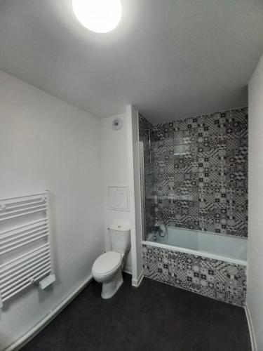 une salle de bain avec toilettes et baignoire dans l'établissement Appartement T2, à Pierrefitte-sur-Seine