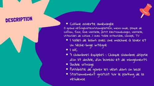 une étoile avec une description sur un fond violet et bleu dans l'établissement Appartement 3 chambres près du CHR, à Loos