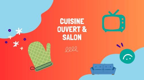 une illustration vectorielle d'une bannière pour la cuisine et le salon dans l'établissement Appartement 3 chambres près du CHR, à Loos