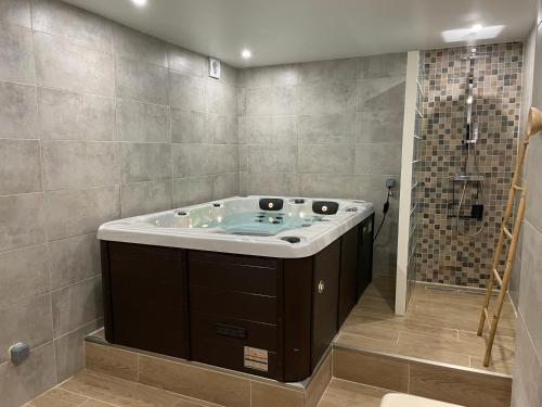 une salle de bain avec baignoire et douche dans l'établissement Maison avec spa, à Quimper