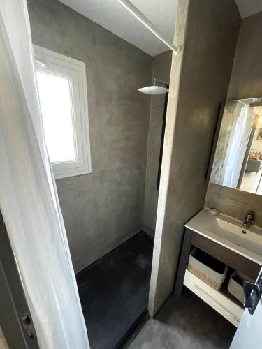 une salle de bain avec un lavabo et une fenêtre dans l'établissement Ty Green, à Montboucher-sur-Jabron