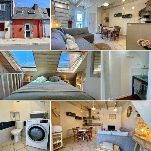 un collage de photos d'une chambre et d'une maison dans l'établissement Ty LOCH - port et plage à pieds, à Camaret-sur-Mer