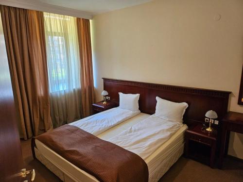 a bedroom with a large bed with two night stands at Luxury apartment in Downtown Resort Bansko in Bansko