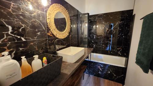 une salle de bain avec un lavabo et un miroir dans l'établissement T2 Capitole Spacieux 4Pers- 2Bed - calme - tout équipé hypercentre, à Toulouse