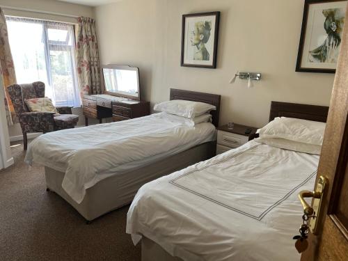 a hotel room with two beds and a chair at Palmgrove Bed & Breakfast in Listowel