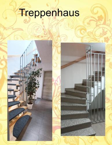 a set of stairs in a building with a picture at Modern Doppelhaus in Baunatal