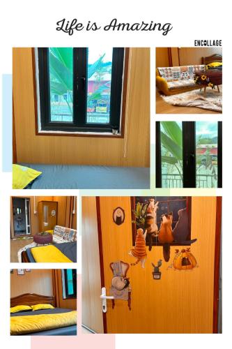 a collage of pictures of a room with a window at Cat homestay in Hoàng Ngà