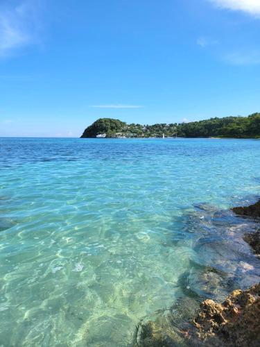 a large body of water with a island in the background at Derbys Beach Escape in Hopewell