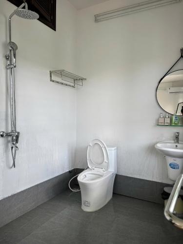 a bathroom with a toilet and a sink at Green homestay, King beds, 5min from Hue city in Thôn Trường Giang