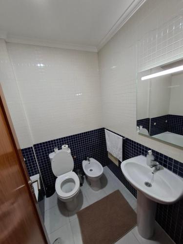 un baño con inodoro y lavabo en Aveiro Atlantic House, en Ílhavo