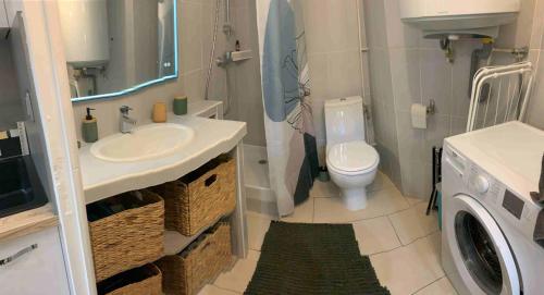 une salle de bain avec un lavabo et une machine à laver dans l'établissement CosyCarmes, à Avignon